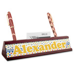 Boy's Space & Geometric Print Red Mahogany Nameplate with Business Card Holder (Personalized)