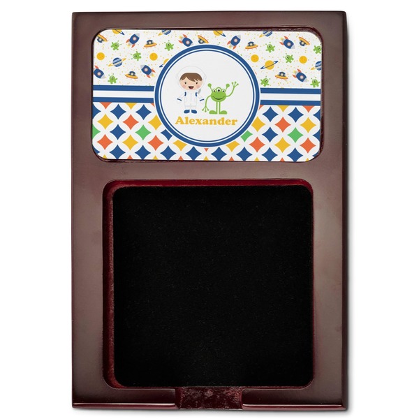Boy's Space & Geometric Print Red Mahogany Sticky Note Holder - Flat