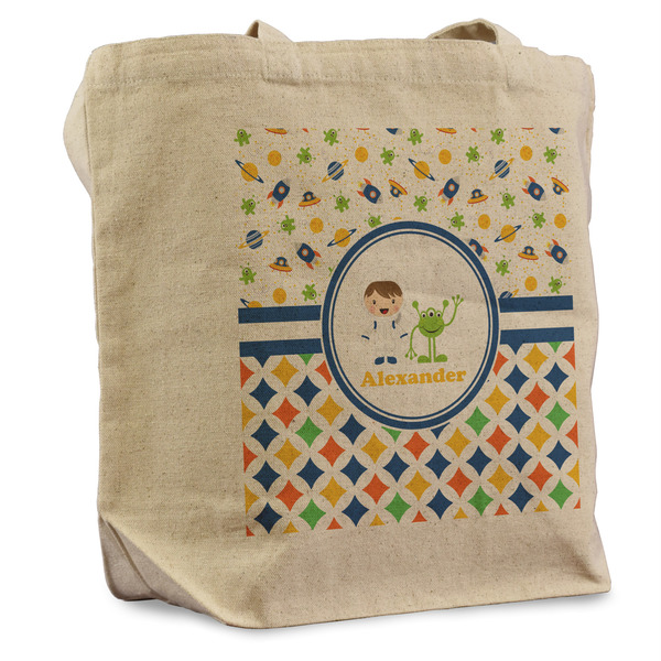 Custom Boy's Space & Geometric Print Reusable Cotton Grocery Bag (Personalized)