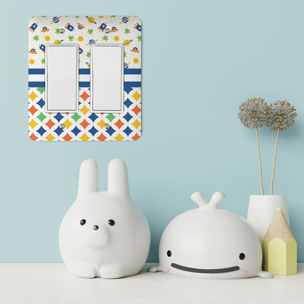 Boy's Space & Geometric Print Rocker Light Switch Covers - Double - IN CONTEXT