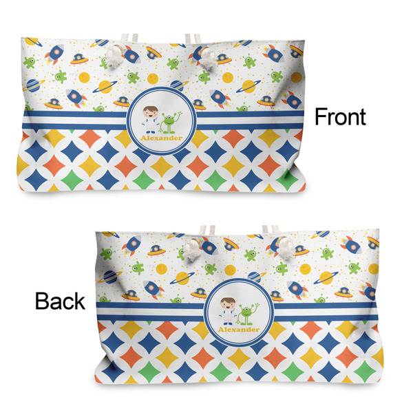 Boy's Space & Geometric Print Large Rope Tote - From & Back View