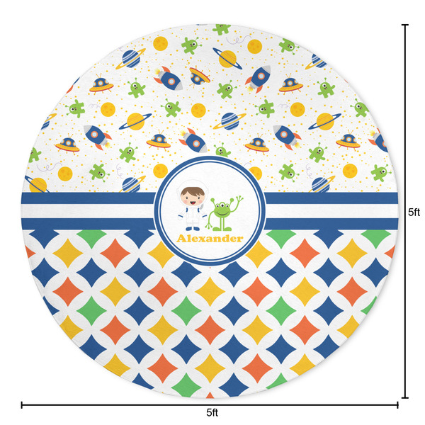 Boy's Space & Geometric Print Round Area Rug - Size