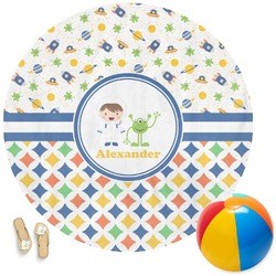 Boy's Space & Geometric Print Round Beach Towel (Personalized)