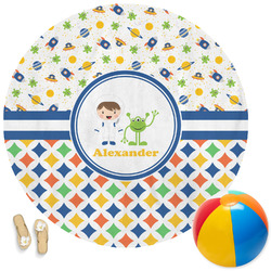 Boy's Space & Geometric Print Round Beach Towel (Personalized)