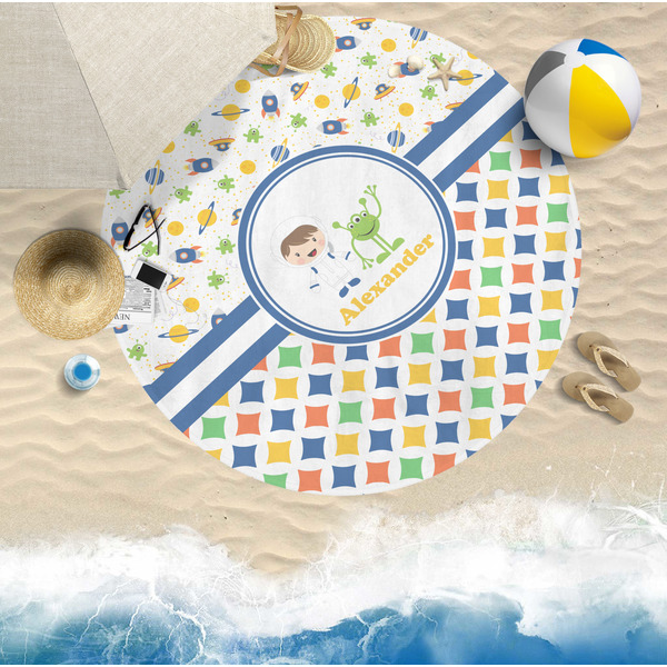 Boy's Space & Geometric Print Round Beach Towel Lifestyle