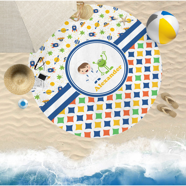 Boy's Space & Geometric Print Round Beach Towel Lifestyle