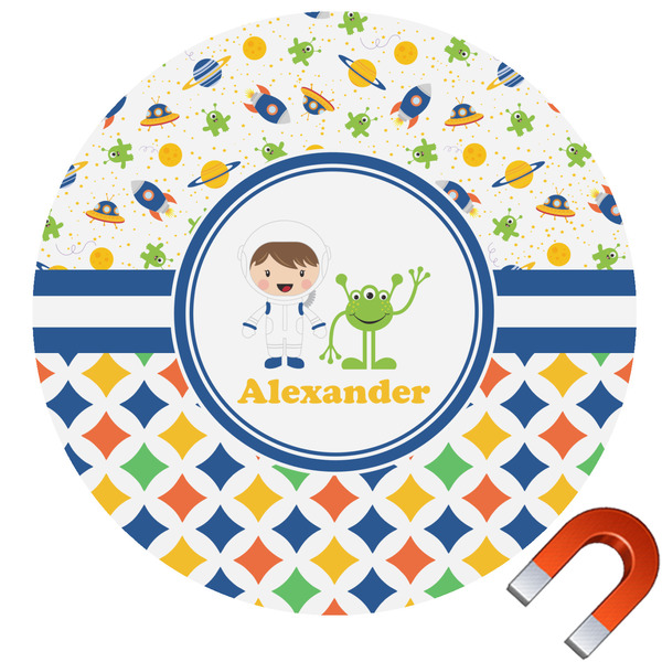 Custom Boy's Space & Geometric Print Round Car Magnet - 6" (Personalized)