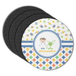 Boy's Space & Geometric Print Round Rubber Backed Coasters - Set of 4 (Personalized)