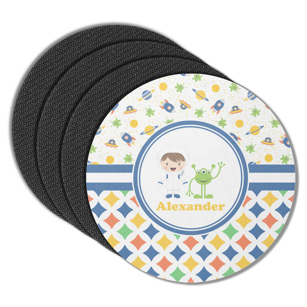 Custom Boy's Space & Geometric Print Round Rubber Backed Coasters - Set of 4 (Personalized)