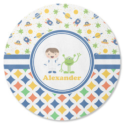 Boy's Space & Geometric Print Round Rubber Backed Coaster (Personalized)
