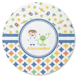 Boy's Space & Geometric Print Round Rubber Backed Coaster (Personalized)