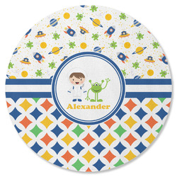 Boy's Space & Geometric Print Round Rubber Backed Coaster (Personalized)