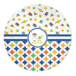 Boy's Space & Geometric Print 5' Round Indoor Area Rug (Personalized)