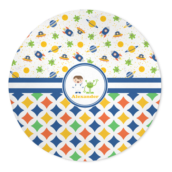 Custom Boy's Space & Geometric Print 5' Round Indoor Area Rug (Personalized)