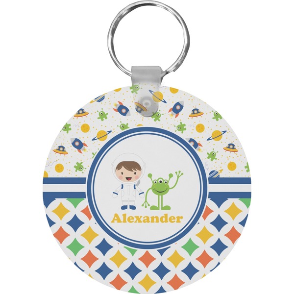 Boy's Space & Geometric Print Round Keychain (Personalized)