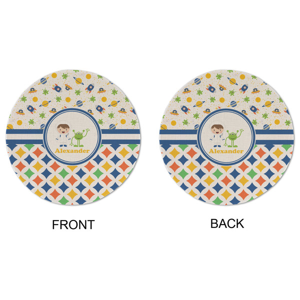 Boy's Space & Geometric Print Round Linen Placemats - APPROVAL (double sided)