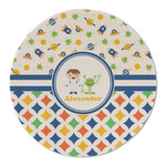 Boy's Space & Geometric Print Round Linen Placemat - Single Sided (Personalized)