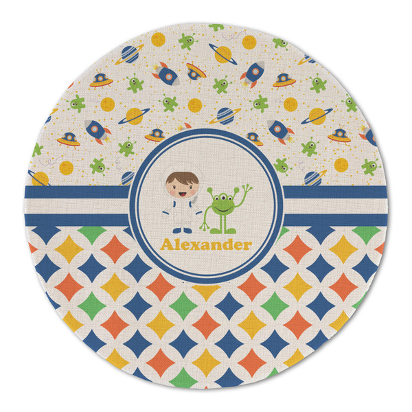 Custom Boy's Space & Geometric Print Round Linen Placemat - Single Sided (Personalized)