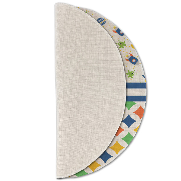 Boy's Space & Geometric Print Round Linen Placemats - HALF FOLDED (single sided)