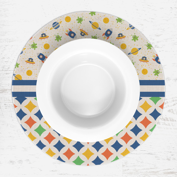 Boy's Space & Geometric Print Round Linen Placemats - LIFESTYLE (single)