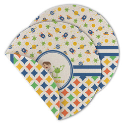 Boy's Space & Geometric Print Round Linen Placemat - Double Sided (Personalized)