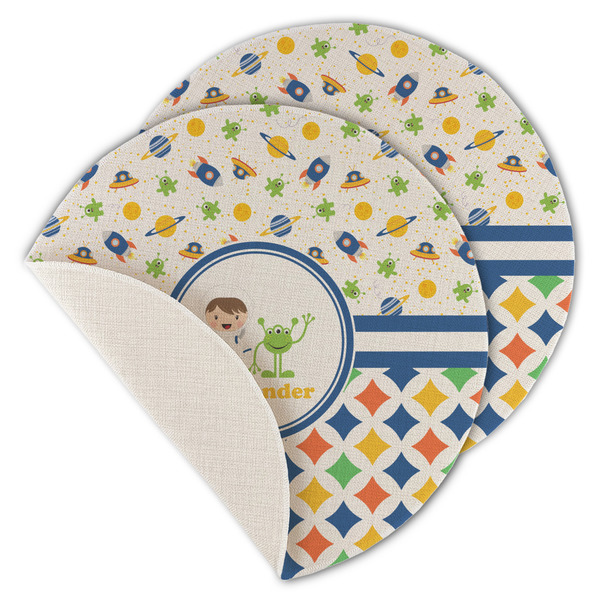 Boy's Space & Geometric Print Round Linen Placemats - MAIN (Single Sided)