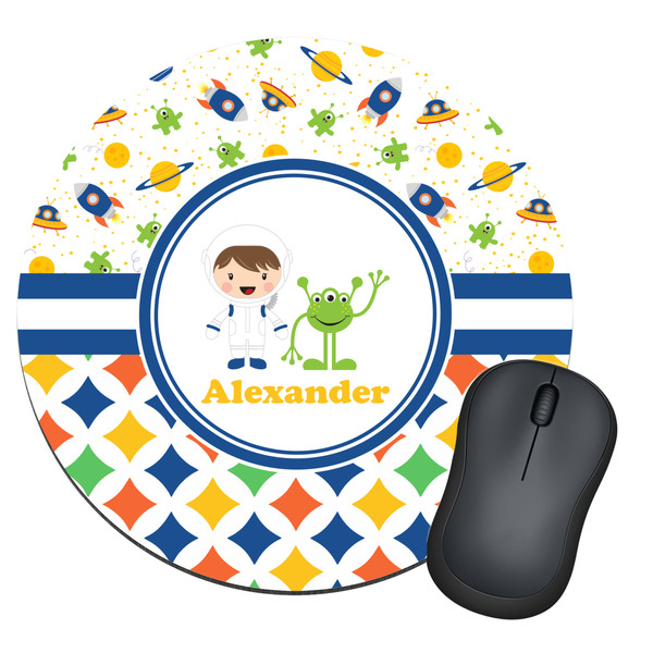 Custom Boy's Space & Geometric Print Round Mouse Pad (Personalized)