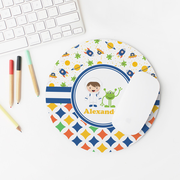 Boy's Space & Geometric Print Round Mousepad - LIFESTYLE 2
