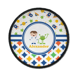 Boy's Space & Geometric Print Iron On Round Patch w/ Name or Text