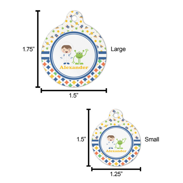 Boy's Space & Geometric Print Round Pet ID Tag - Large - Comparison Scale