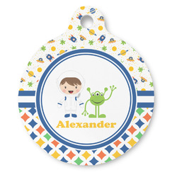 Boy's Space & Geometric Print Round Pet ID Tag - Large (Personalized)