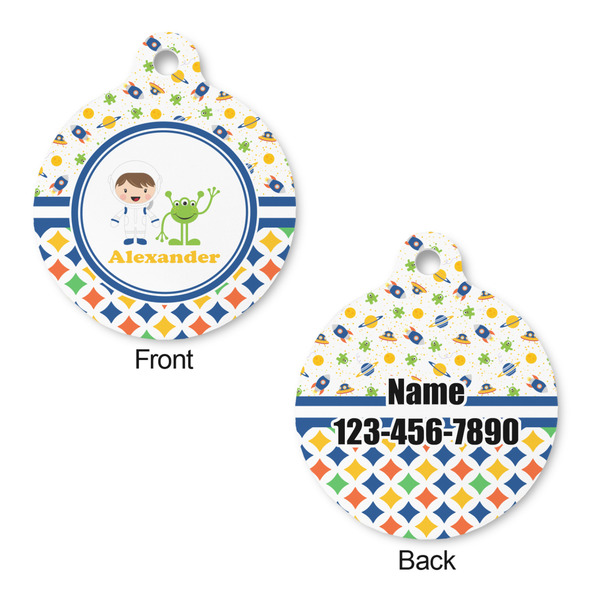Boy's Space & Geometric Print Round Pet Tag - Front & Back