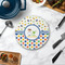 Boy's Space & Geometric Print Round Stone Trivet - In Context View