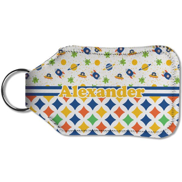 Boy's Space & Geometric Print Sanitizer Holder Keychain - Small (Back)