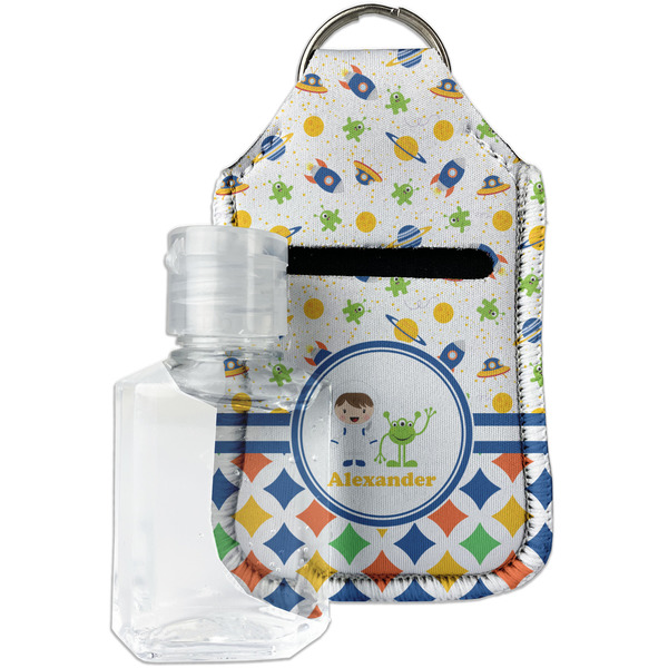 Custom Boy's Space & Geometric Print Hand Sanitizer & Keychain Holder - Small (Personalized)