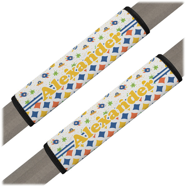 Custom Boy's Space & Geometric Print Seat Belt Covers (Set of 2) (Personalized)