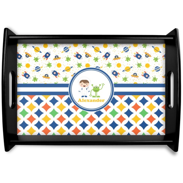 Custom Boy's Space & Geometric Print Wooden Tray (Personalized)