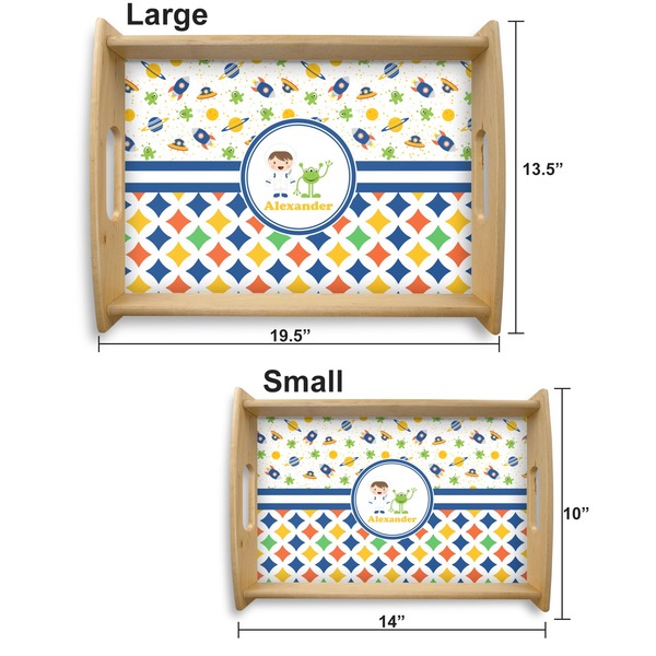 Boy's Space & Geometric Print Serving Tray Wood Sizes