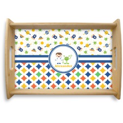 Boy's Space & Geometric Print Natural Wooden Tray - Small (Personalized)