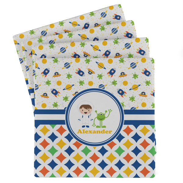 Custom Boy's Space & Geometric Print Absorbent Stone Coasters - Set of 4 (Personalized)