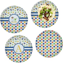 Boy's Space & Geometric Print Set of 4 Glass Lunch / Dinner Plate 10" (Personalized)