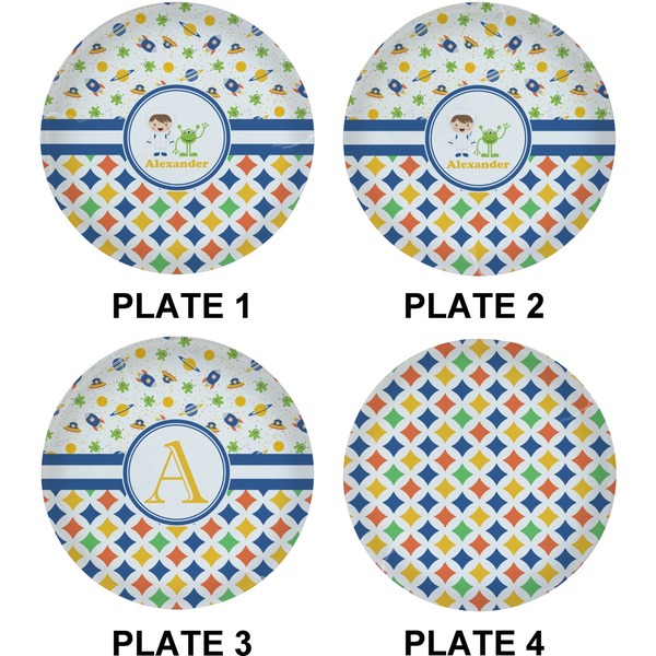 Boy's Space & Geometric Print Set of Lunch / Dinner Plates (Approval)