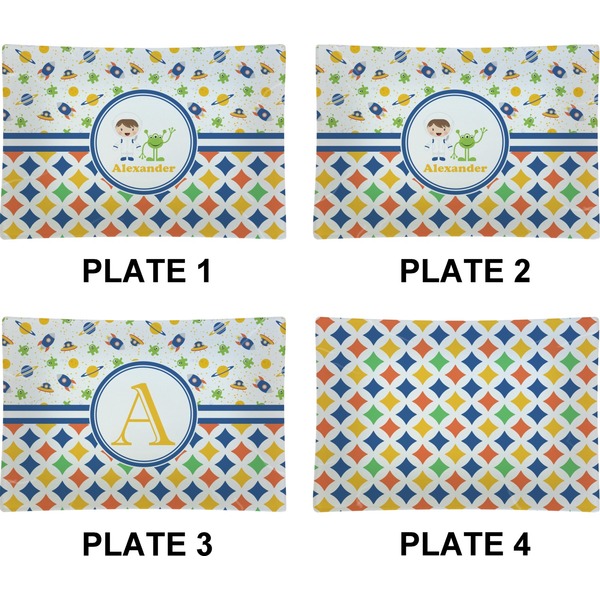Boy's Space & Geometric Print Set of Rectangular Appetizer / Dessert Plates (Approval)