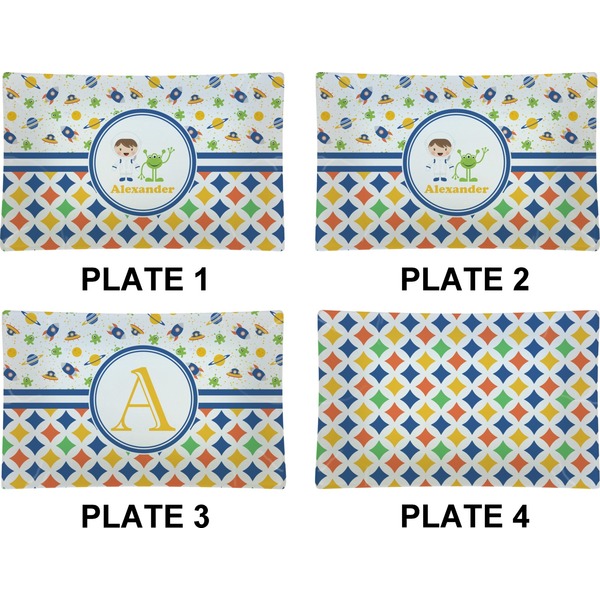 Boy's Space & Geometric Print Set of Rectangular Dinner Plates (Approval)