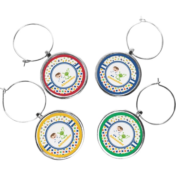 Custom Boy's Space & Geometric Print Wine Charms (Set of 4) (Personalized)