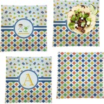 Boy's Space & Geometric Print Set of 4 Glass Square Lunch / Dinner Plate 9.5" (Personalized)