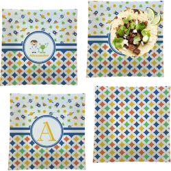 Boy's Space & Geometric Print Set of 4 Glass Square Lunch / Dinner Plate 9.5" (Personalized)