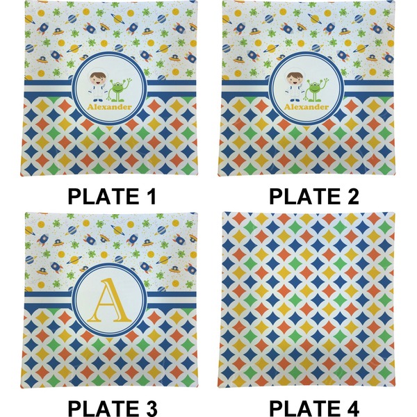 Boy's Space & Geometric Print Set of Square Dinner Plates (Approval)