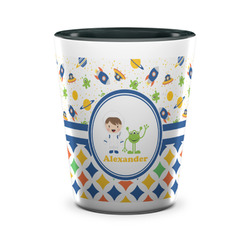 Boy's Space & Geometric Print Ceramic Shot Glass - 1.5 oz - Two Tone - Set of 4 (Personalized)