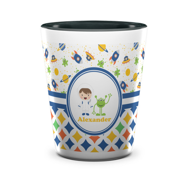 Custom Boy's Space & Geometric Print Ceramic Shot Glass - 1.5 oz - Two Tone - Set of 4 (Personalized)